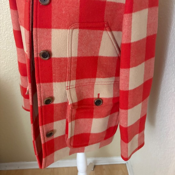 J CREW m Stadium Cloth buffalo plaid car coat in wool Orange Size 10 - Picture 3 of 9